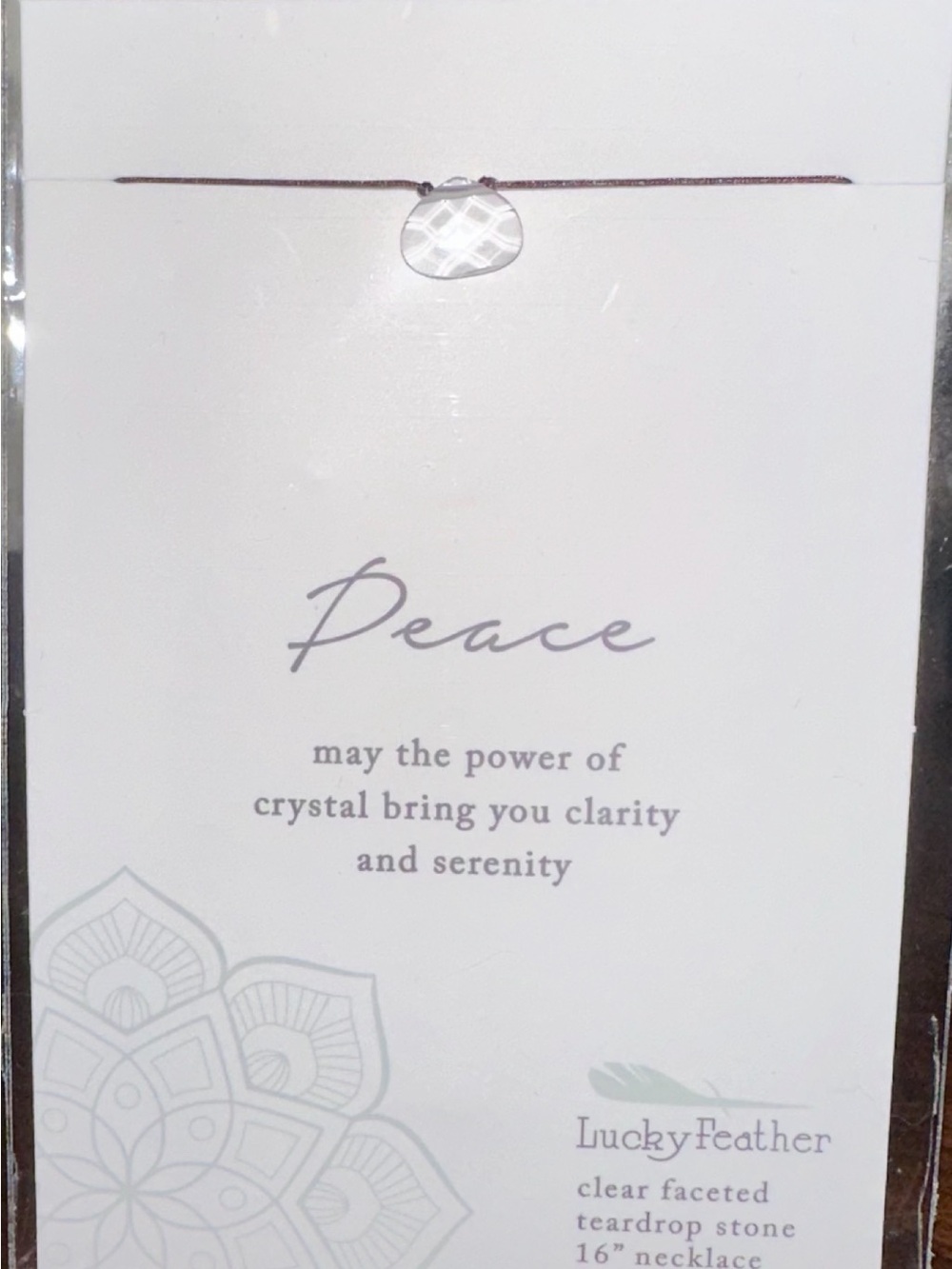 Lucky Feather Clear Faceted Teardrop Crystal Necklace - ‘Peace’